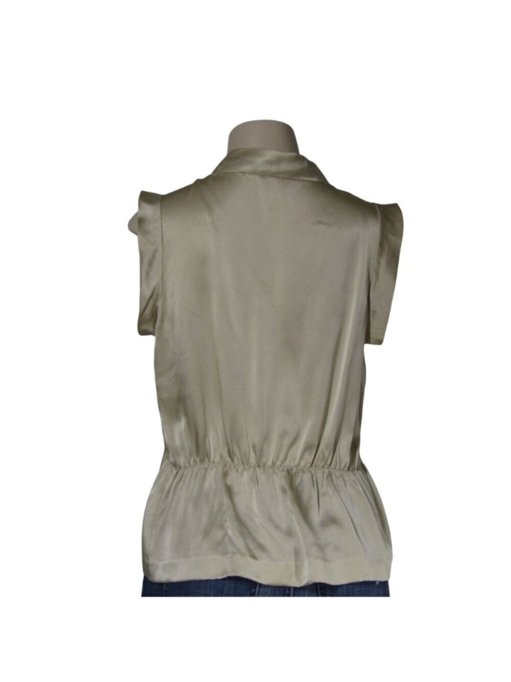 Miu Miu Silk Sleeveless Blouse in Light Olive - Picture 5 of 9